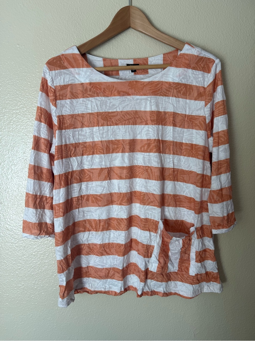 Shana Casual Scoop-Neck Tee with Orange and White Stripes